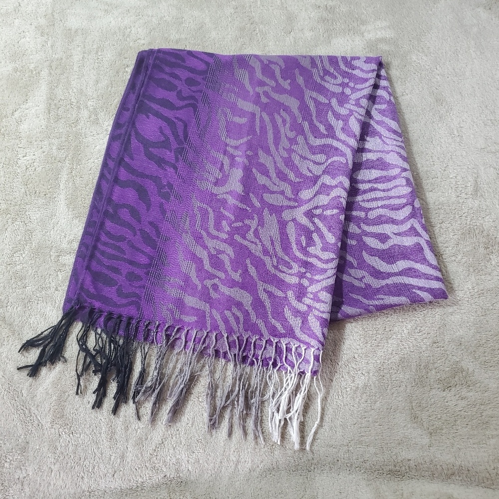 Pashima Scarf Shawl Purple Tiger Print